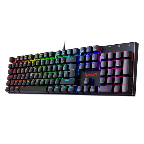 Redragon K565-RGB Mechanische Tastatur mit 105 Tasten, RGB-Hintergrundbeleuchtung, deutsches Layout, Aluminiumsockel, roter Schalter – Schwarz