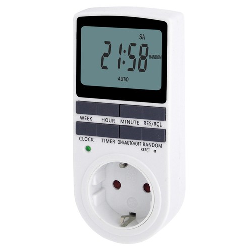 5-teilige digitale elektrische Timer-Steckdose mit 10 konfigurierbaren Programmen, großem LCD-Display, 3680-W-Backup-Ersatzbatterie – EU-Stecker