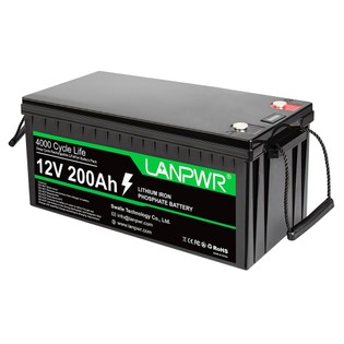 LANPWR 12V 200Ah LiFePO4 Lithium Battery Pack Backup Power, 2560Wh Energy, 4000+ Deep Cycles, Built-in 100A BMS, 46.29lb light weight, Support in Series/Parallel, Perfect for Replacing Most of Backup Power, RV, Boats, Solar, Trolling motor, Off-Grid