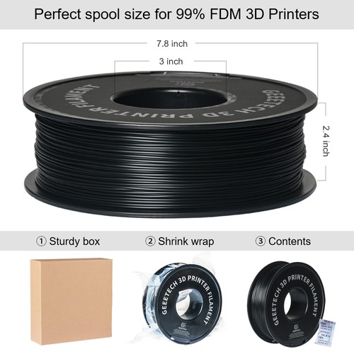 Geeetech PLA Filament för 3D-skrivare, 1,75 mm dimensionsnoggrannhet /- 0,03 mm 1 kg spole (2,2 lbs) - svart