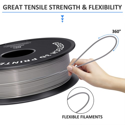 Geeetech PLA-Filament für 3D-Drucker, 1,75 mm Maßgenauigkeit /- 0,03 mm 1-kg-Spule (2,2 lbs) – Grau