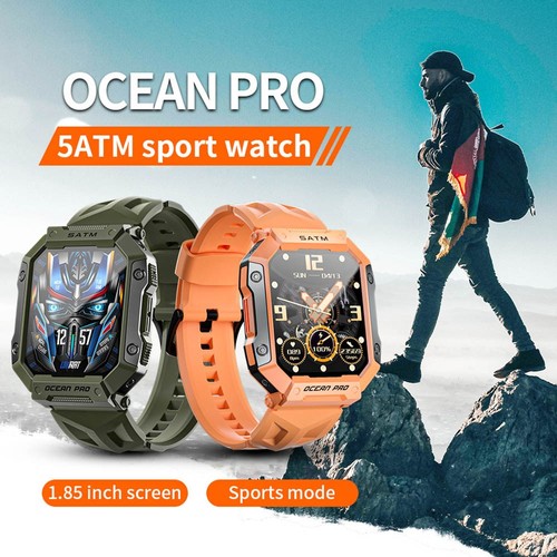 LOKMAT OCEAN PRO Smartwatch 1,85 tums helpekskärm, Fitness Tracker, Pulsmätare, Sportläge - Svart