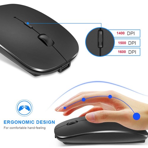 2.4G Wireless Bluetooth Maus für Macbook iPad Samsung Laptop Tablet Silent Mouse - Schwarz