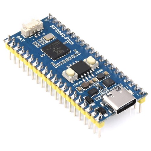 Waveshare RP2040-Plus, ett Pico-liknande MCU-kort baserat på Raspberry Pi MCU RP2040, Plus ver. med förlödd header