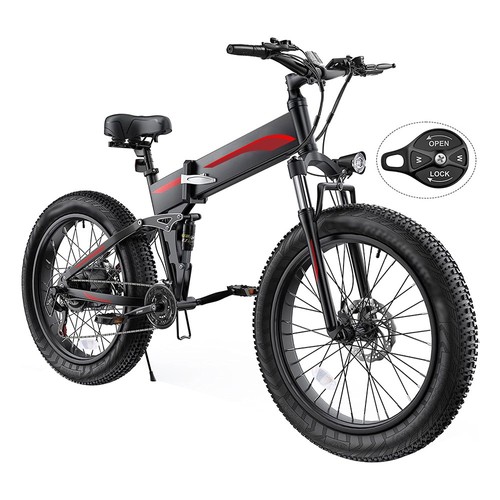K5F Electric Bike 26*4.0 Inch Fat Tire, 500W Motor 35Km/h Max Speed, 48V 10Ah Battery, Disc Brake, 120kg Load - Black & Red