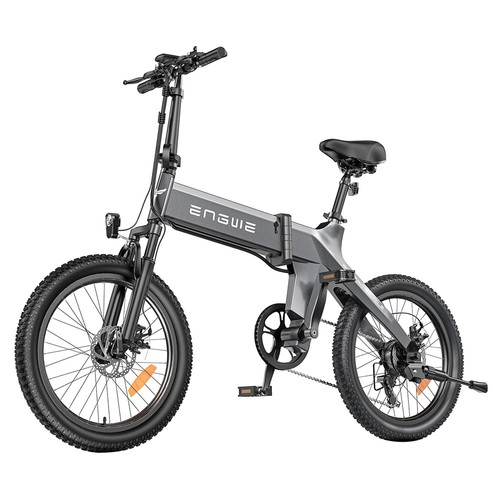ENGWE C20 Pro Folding Electric Bicycle 20*3.0 Inch Fat Tires 500W Brushless Motor 36V 16Ah Battery 25Km/h Max Speed 120KM Range 150KG Max Load Dual Disc Brakes Shimano 7-Speed Gear- Gray