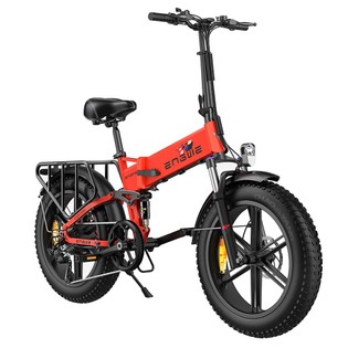 ENGWE Engine X Folding Electric Bike 20*4.0 Inch Chaoyang Off-Road Fat Tires 250W Motor E-Bike 48V 13Ah Battery 25Km/h Max Speed 100KM Range Dual Disc Brake 150KG Max Load – Red