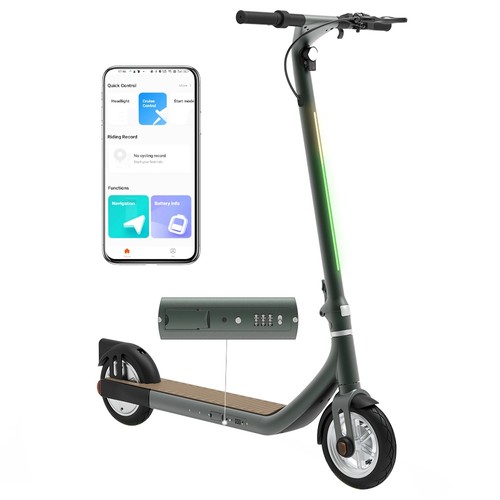 Atomi Alpha Folding Electric Scooter 9 Inch Tires 650W Motor 36V 10Ah Battery for 25 Miles Range 25Km/h Max Speed 120KG Max Load Support App Control Built-in Combination Lock - Green
