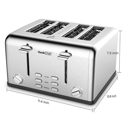 Geek Chef 4 Slice Toaster Extra Wide Slot Toaster Stainless Steel with Dual  Control Panels of Bagel/Defrost/Cancel Function, 6 Toasting Bread Shade