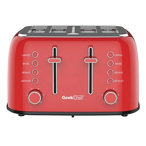 Toaster 4 Slice, Geek Chef Stainless Steel Extra-Wide Slot Toaster