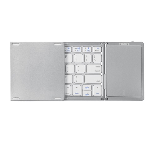 Faltbare kabellose Bluetooth-Tastatur wiederaufladbar mit Touchpad für Windows, iOS, Android Tablet, Smartphone – Silber