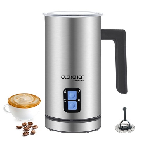 BioloMix MF600 4 in 1 500W Hot Cold Milk Frother, Coffee Frothing Foamer, Automatic Milk Warmer, Food-grade Safe, Double Stainless Steel Wall