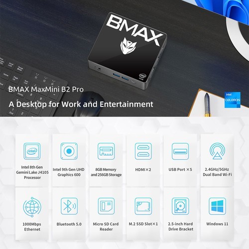 BMAX B2 Pro Mini PC 8GB RAM 256GB SSD US