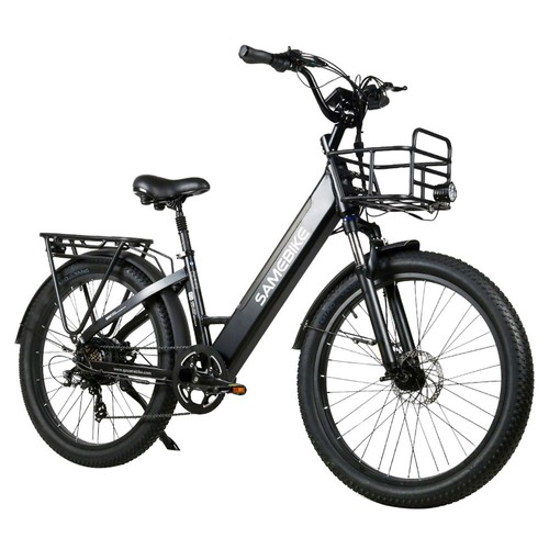 Samebike RS-A01 Electric Bike 26*3.0 Inch Chaoyang Tires 750W Motor 70N.m 25-35km/h Speed 48V 14Ah Battery Shimano 7-Speed Gear with Front & Rear Rack - Black
