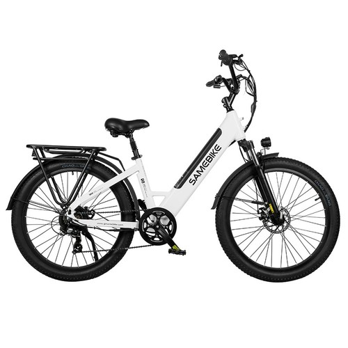 Samebike RS-A01 Elektrofahrrad 750W Motor 70N.m 25-35km/h Höchstgeschwindigkeit 48V 14Ah Batterie 26*3'' Reifen mit Gepäckträger - Weiß