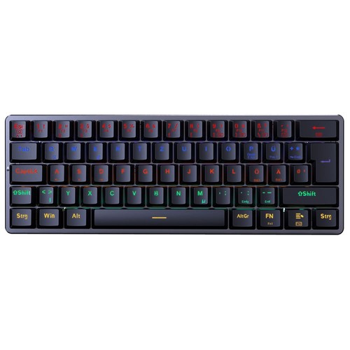 Redragon K615-R Elise Wired Rainbow Backlit Mechanical Keyboard Ultra-Thin 61 Keys Blue Switch German Layout-Black