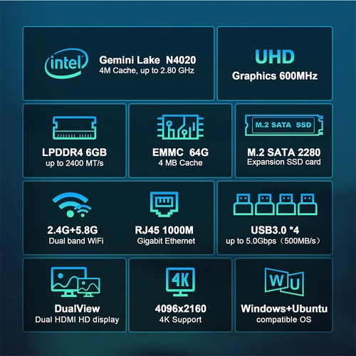 GXMO N42 Mini PC Windows 11, Intel Celeron N4020C Intel UHD Graphics