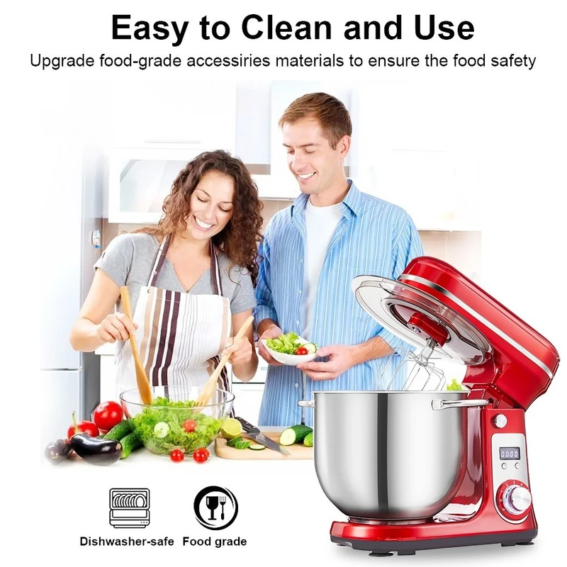 BioloMix BM601 1200W Kitchen Food Stand Mixer Red