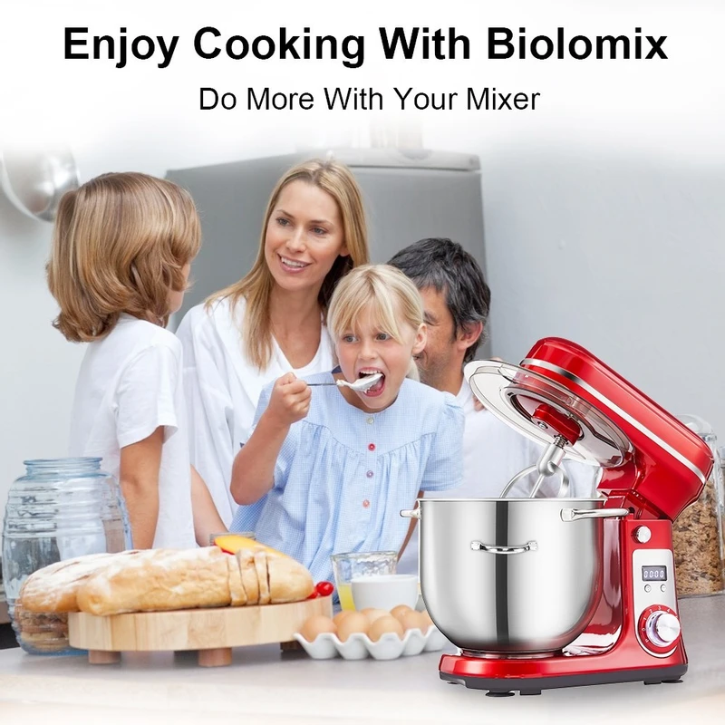 BioloMix BM601 1200W Kitchen Food Stand Mixer Red