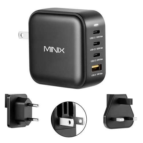 MINIX P3 100W Fast Charger, 3* Type-C + 1* USB-A Ports for Traveling, Universal Compatibility