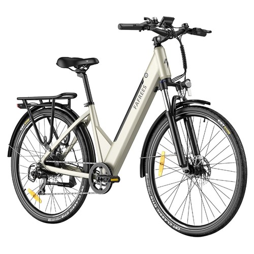 F28 Pro 27,5'' City-E-Bike mit tiefem Einstieg, 25 km/h, 250-W-Motor, 36 V, 14,5 Ah, integrierter, herausnehmbarer Akku, Shimano 7-Gang-Schaltung – Gold