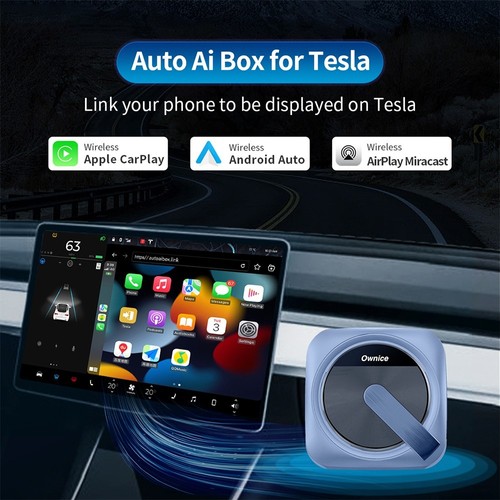 Ownice T3 Wireless Auto Ai Box för Tesla, Dual WiFi, Support CarPlay / AirPlay / Android Auto / MiraCast