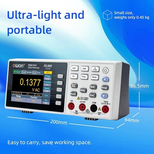 OWON XDM1041 Tragbares Tisch-Digitalmultimeter, 55000 Counts, True RMS, hohe Genauigkeit, mit 3,5-Zoll-TFT-LCD-Bildschirm – AU-Stecker