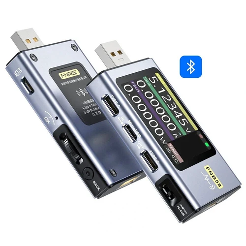 FNIRSI FNB58 USB Voltage Current Tester with Bluetooth, Fast Charge Detection, 4-28V Voltage, 7A High Current, 4 Function Curves, 5 Ports, Multiple Protocol Triggers, 2.0 IPS HD Display