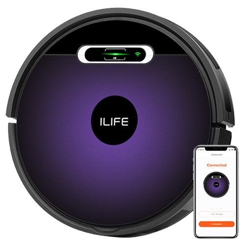 ILIFE V3s Max Robot Vacuum Cleaner, 2000Pa Suction, Gyro Path Planning, 1L Dust Bag, 600ml Dustbin, Max 90mins Runtime, 2400mAh Battery, App/Voice Control