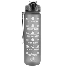 OOLACTIVE GF-1202 32oz Motivational Water Bottle with Straw Black