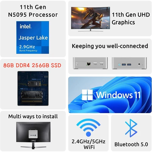 Mini PC Intel Jasper Lake N95 8GB RAM 256GB SSD Windows 11 Mini
