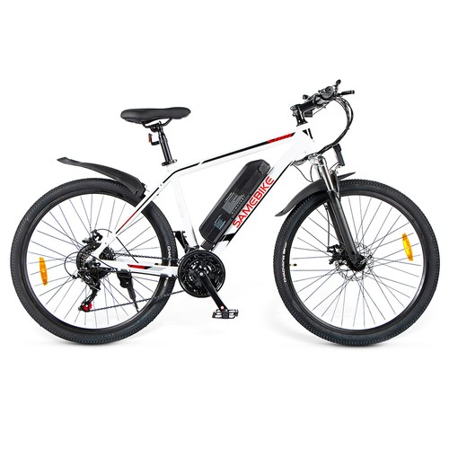 SAMEBIKE SY26 Elektrofahrrad 26 Zoll 350W Motor 36V 10Ah Akku 35km/h Geschwindigkeit Vorder- und Hinterradscheibenbremse - Weiß