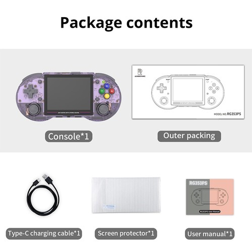 ANBERNIC RG353PS Game Console 128GB TF Card Purple Transparent