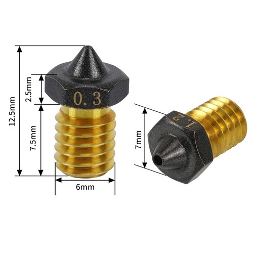 12 Stück TWO TREES E3D CHT Düse mit PTFE-Beschichtung (0,4 mm 3 Stück, 0,5 mm 3 Stück, 0,6 mm 3 Stück, 0,8 mm 3 Stück)