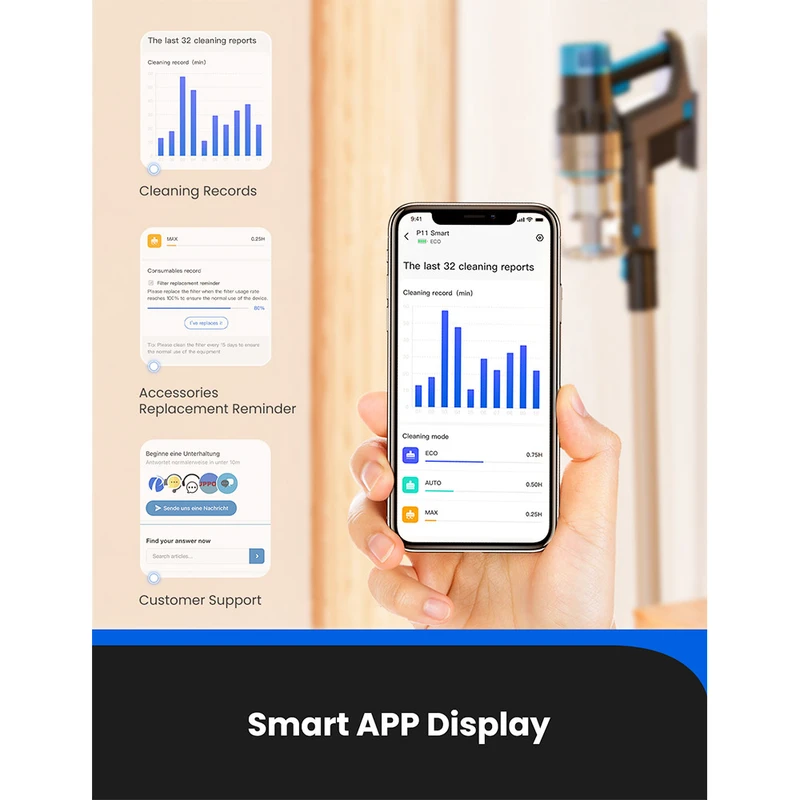 Proscenic P11 Smart Cordless Vacuum Cleaner, Up to 60mins outlets Runtime, Handheld Vacu