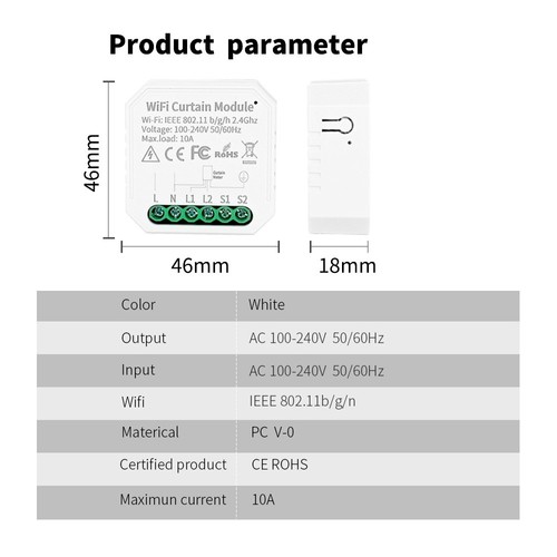 WHD09 Tuya WiFi Smart Curtain Switch Controller, Countdown/Timing Funktion, App/Voice Control, Home Curtain Modification