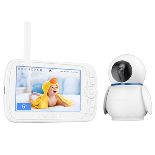 Proscenic BM300 Baby Monitor, 1080P HD Camera, 5 inch Screen, Night Vision, 2-Way Audio, VOX Mode, Temperature Sensor, 3600mAh Battery, 300m Transmission Range