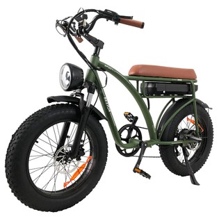 Bezior XF001 Plus Electric Mountain Bike 20*4.0 inch Fat Tire 48V 1000W Motor 45km/h Max Speed 17.5Ah Battery 100km Mileage 120kg Load Shimano 7-Speed Gears Dual Hydraulic Disc Brake Retro Bike – Army Green