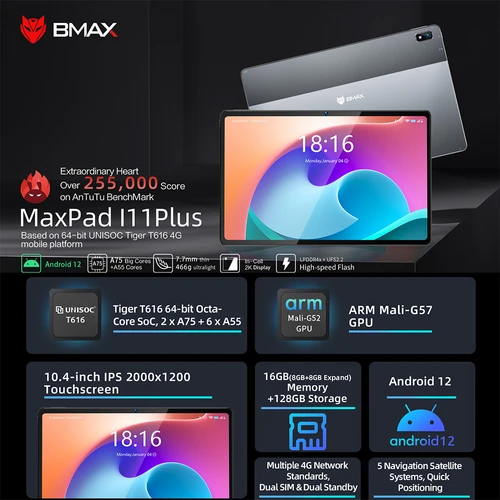 BMAX I11PLUS 4G Tablet, Android 12 T616 CPU