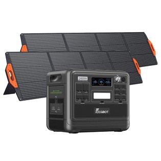 FOSSiBOT F2400 Portable Power Station Kit + 2 x FOSSiBOT SP200 18V 200W Foldable Solar Panel, 2048Wh LiFePO4 Battery 2400W Output Solar Generator, 3xAC RV Car USB Type-C QC3.0 PD DC5521 Pure Sine Wave Full Outlets, 1.5H Fast Charging