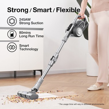 JIMMY H10 Flex Handheld Cordless Vacuum Cleaner 245AW 26Kpa Suction Intelligent Dust Sensor Auto Power Adjust 2500mAh Battery 80Mins Runtime 0.6L Dust Cup with LED Headlights - Silver