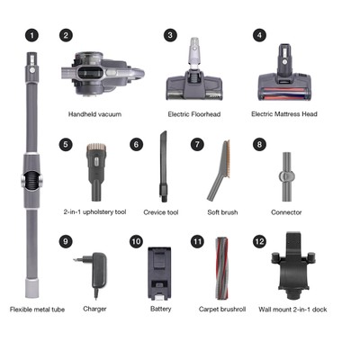 JIMMY H10 Flex Handheld Cordless Vacuum Cleaner 245AW 26Kpa Suction Intelligent Dust Sensor Auto Power Adjust 2500mAh Battery 80Mins Runtime 0.6L Dust Cup with LED Headlights - Silver