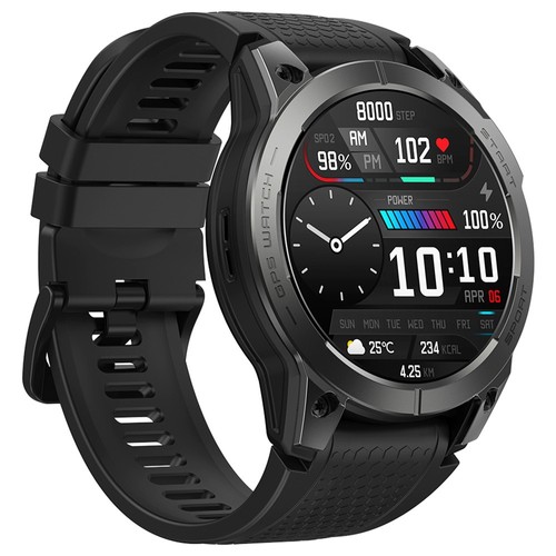 Zeblaze Stratos 3 GPS-Smartwatch für Sprachanrufe, 1,43-Zoll-AMOLED-Bildschirm, 24-Stunden-Gesundheitsmonitor, Bluetooth 5.3 – Schwarz