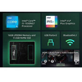 BMAX B6 Pro Mini PC, Intel Core i5-1030NG7 up to 3.5GHz, 16GB LPDDR4 512GB SSD, 2xHDMI Full Feature Type-C 4K Triple Display, 3x USB3.0 1000Mbps RJ45 LAN, Wi-Fi 5 BT 4.2 3.5mm Audio, Windows 11 Pro - EU
