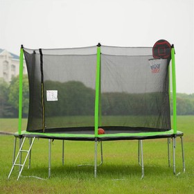 15FT Trampoline with Basketball Hoop Inflator and Ladder(Inner Safety Enclosure) Green