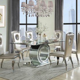 ACME Noralie DINING TABLE Mirrored & Faux Diamonds DN00720