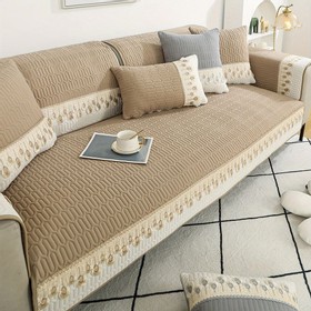 90-70cm Feather Embroidery Quilted Couch Cover Khaki