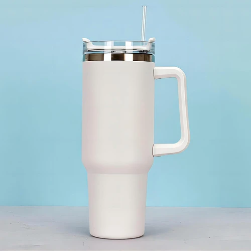 40oz Tumbler with Handle and Straw Lid White