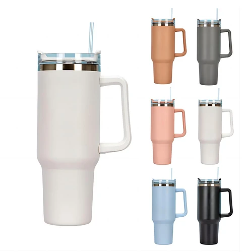 40oz Tumbler with Handle and Straw Lid White