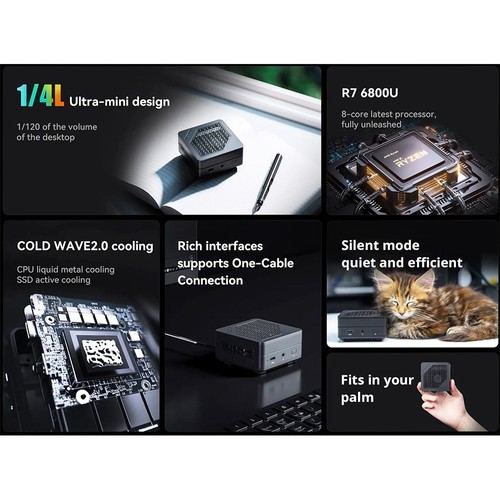 MINISFORUM EM680 メモリ16GB SSD512GB MINISFORUM EM680、80mm角の金属製筐体に AMD Ryzen 7 6800U